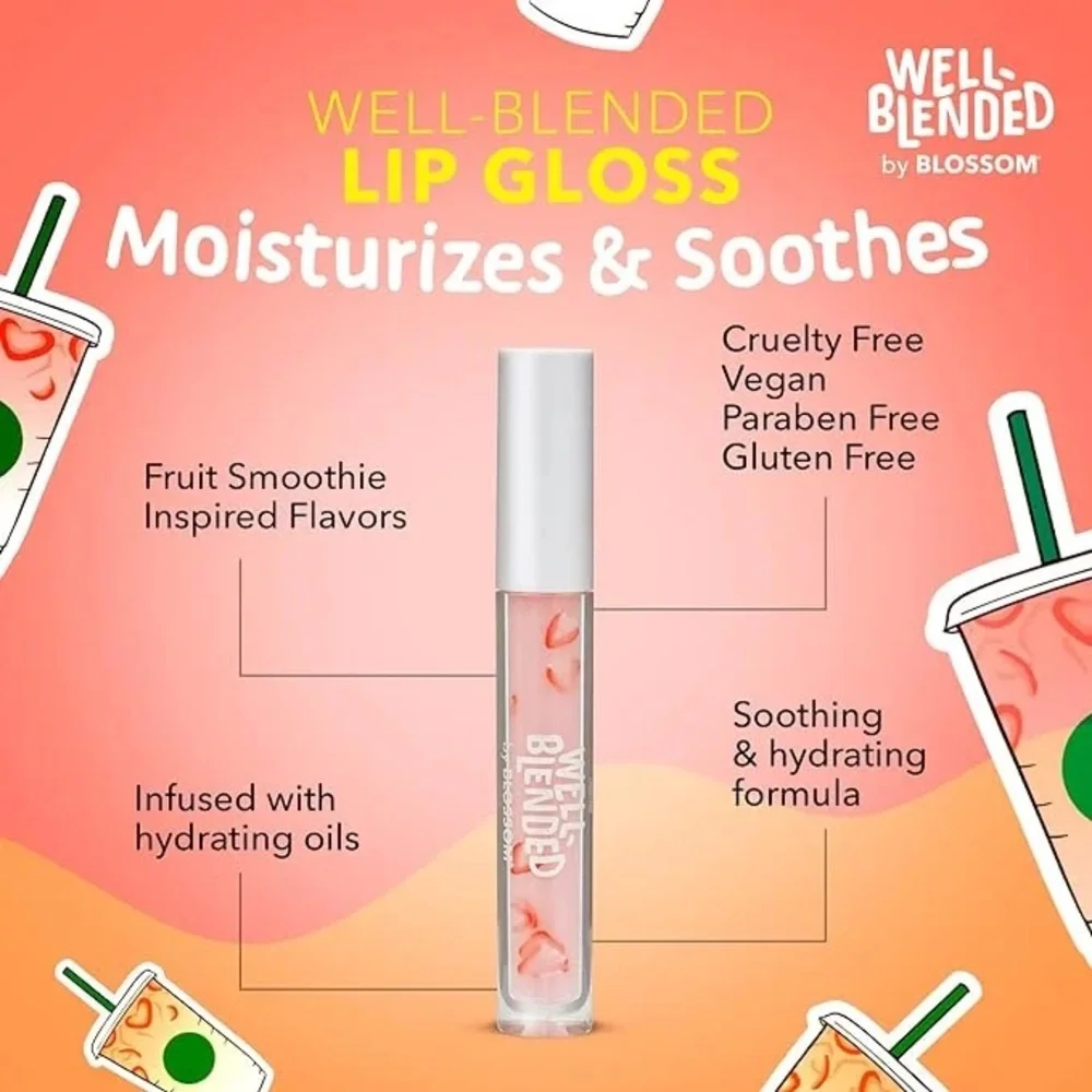 BLOSSOM Strawberries n Cream Lip Gloss & Strawberry Lip Oil Set, NEW